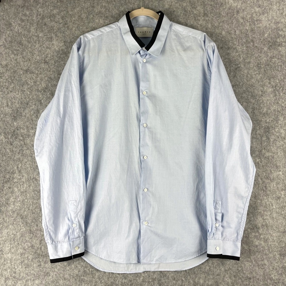 Sandro Paris Top Womens XXL Blue Button Up Cotton Minimal Quiet Luxury Preppy
